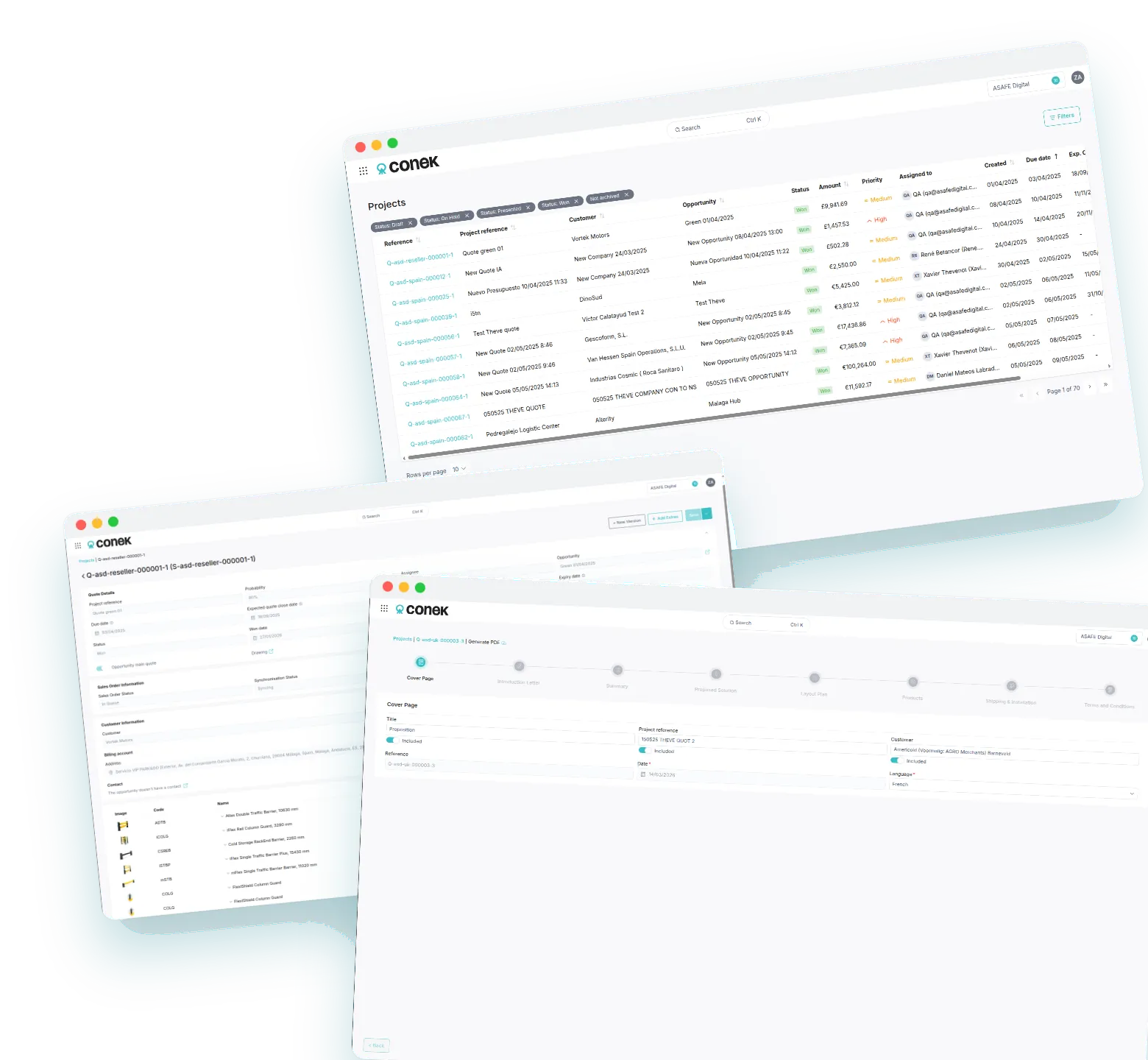 Conek quotes and projects dashboards