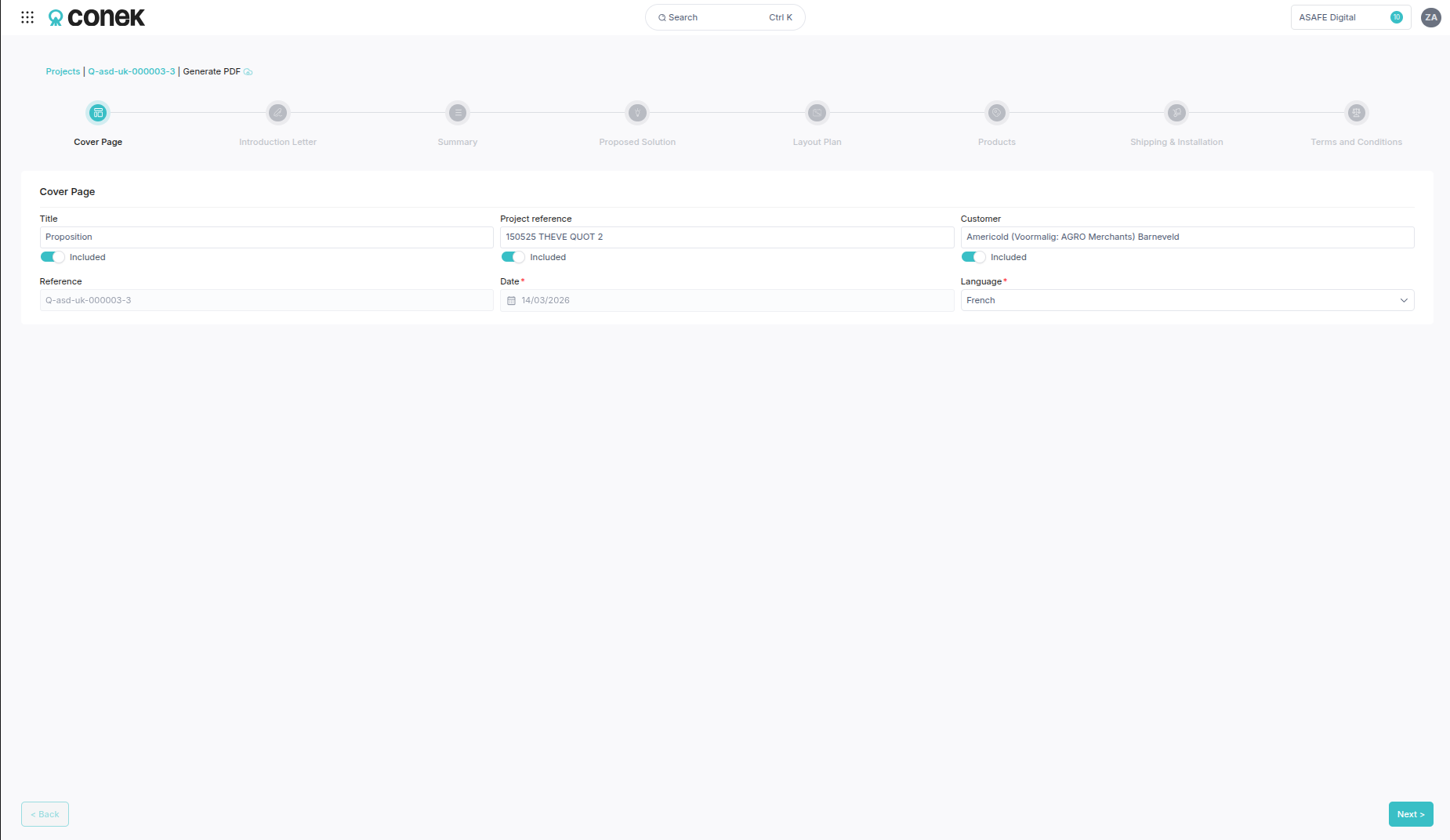 Conek quote PDF builder
