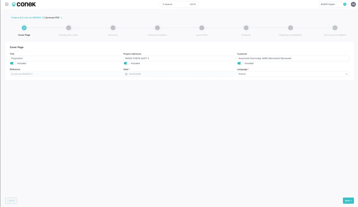 Conek quote PDF builder