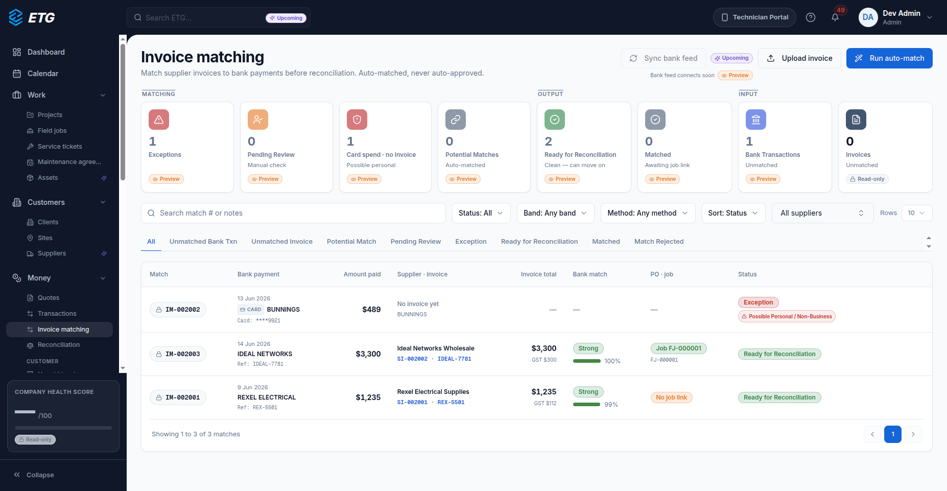 ETG invoicing