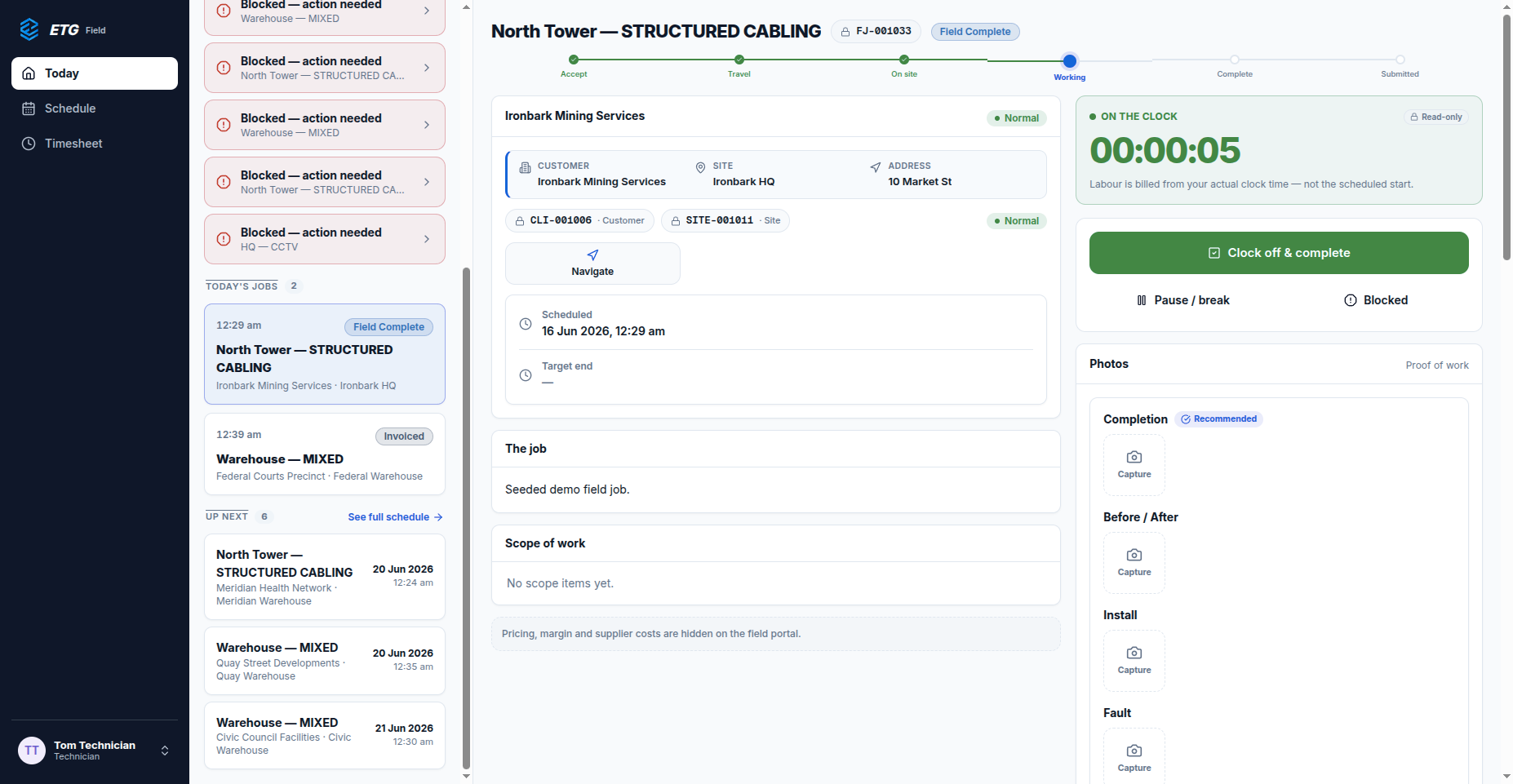 ETG technician web portal