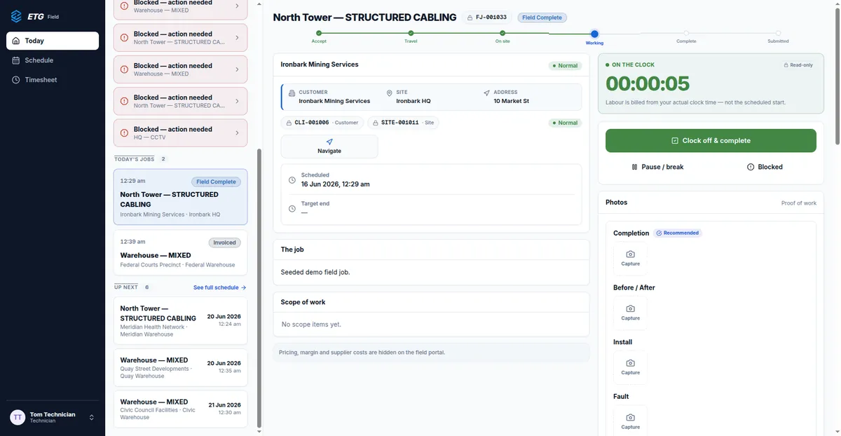 ETG technician web portal