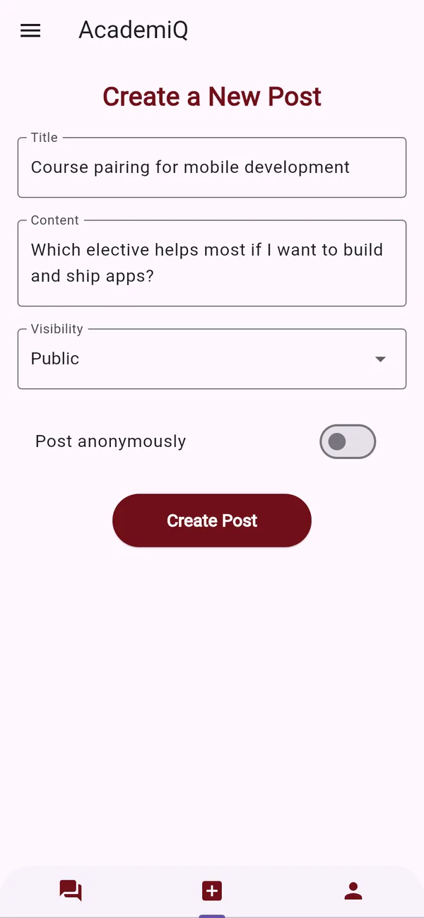 New post form with visibility and anonymous toggle