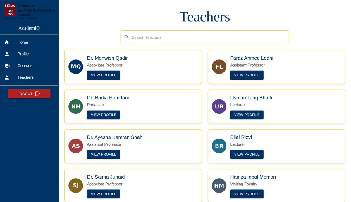 Instructor directory with search in the React web app