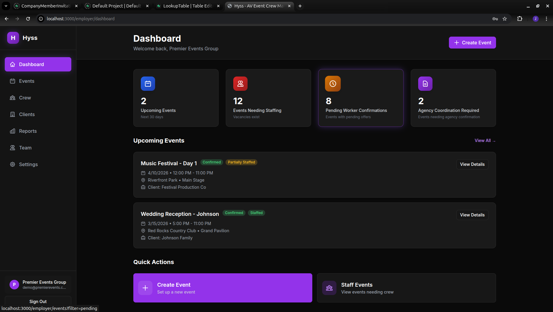 Hyss employer dashboard
