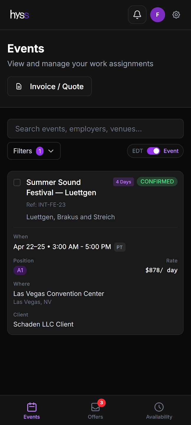 Hyss freelancer confirmed events