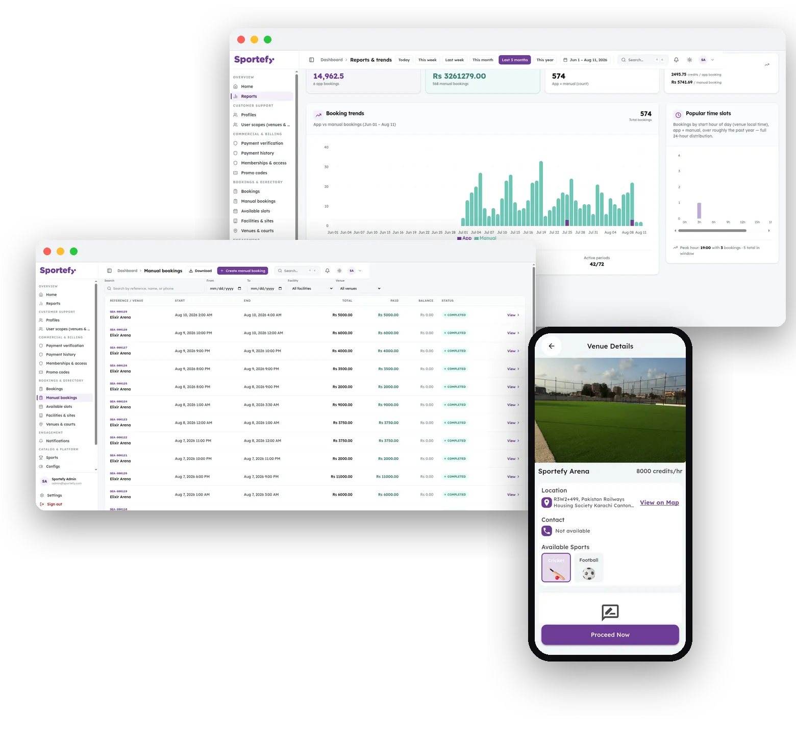 Sportefy consumer app and admin dashboard