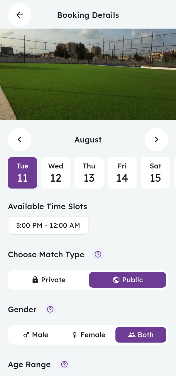 Sportefy slot booking and match setup